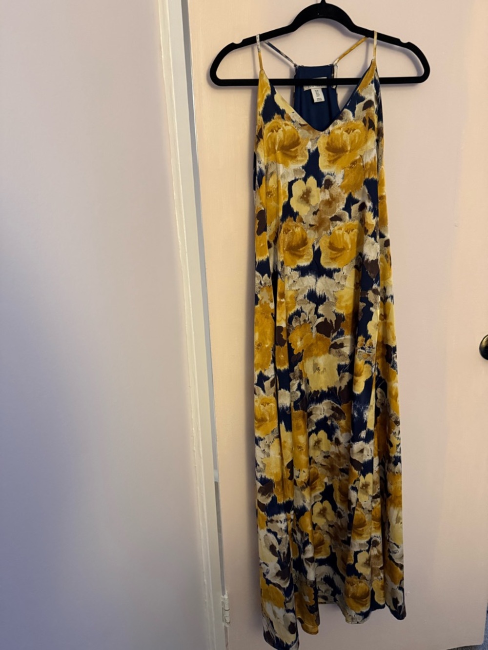 Floral Slip Maxi Dress in Yellow and Navy